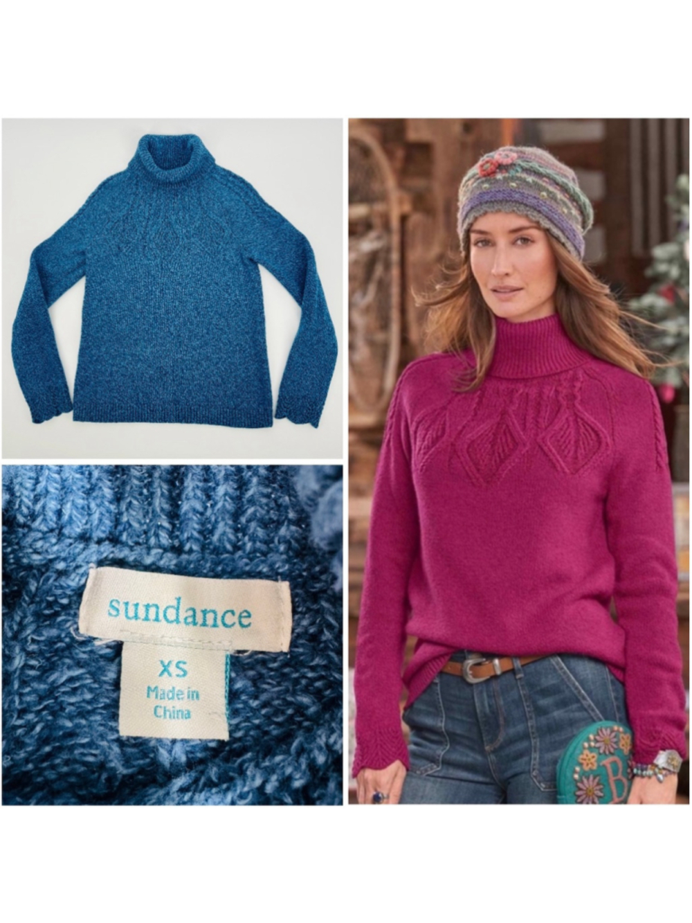 Sundance Mountain View Sweater XS Blue Cable Knit